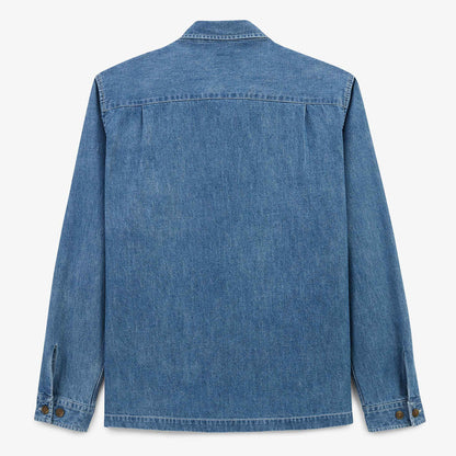 Veste chemise zippee en coton bleu denim HOMME SERGE BLANCO