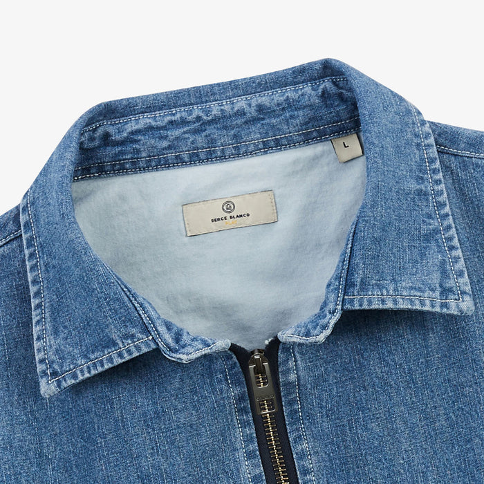 Veste chemise zippee en coton bleu denim HOMME SERGE BLANCO
