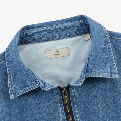 Veste chemise zippee en coton bleu denim HOMME SERGE BLANCO