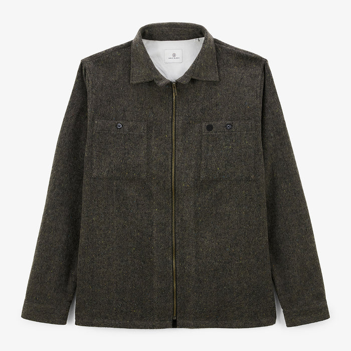 Surchemise manches longues en tissu twill écru avec zip marron Clovis Homme SERGE BLANCO