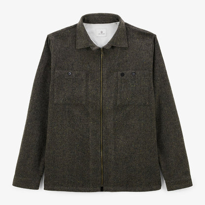 Surchemise manches longues en tissu twill écru avec zip marron Clovis Homme SERGE BLANCO
