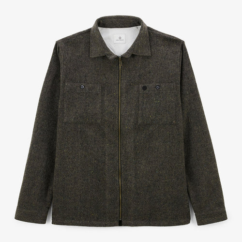Surchemise manches longues en tissu twill écru avec zip marron Clovis Homme SERGE BLANCO