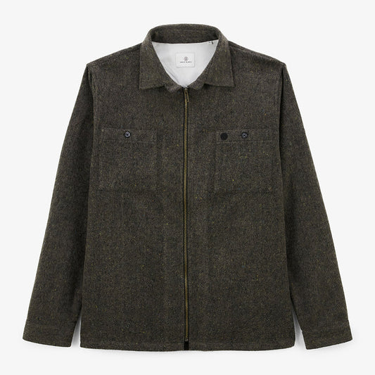 Surchemise manches longues en tissu twill écru avec zip marron Clovis Homme SERGE BLANCO