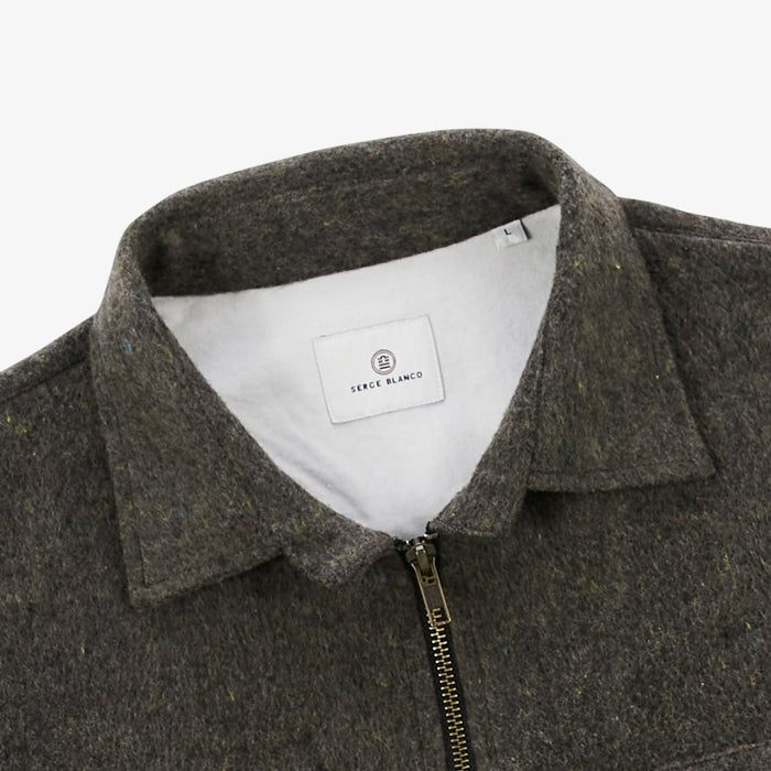 surchemise manches longues en tissu twill écru avec zip marron Clovis Homme SERGE BLANCO