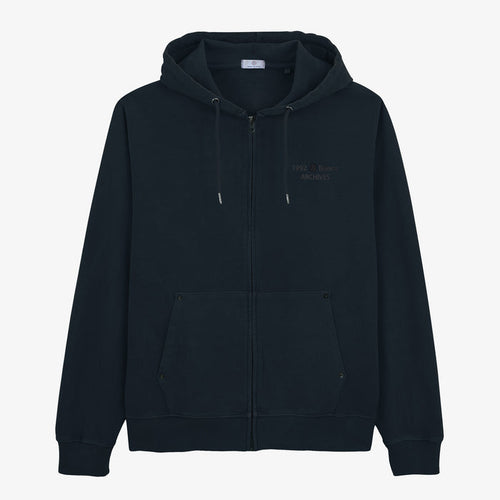 Sweat à capuche zippé teinture old en coton bleu marine