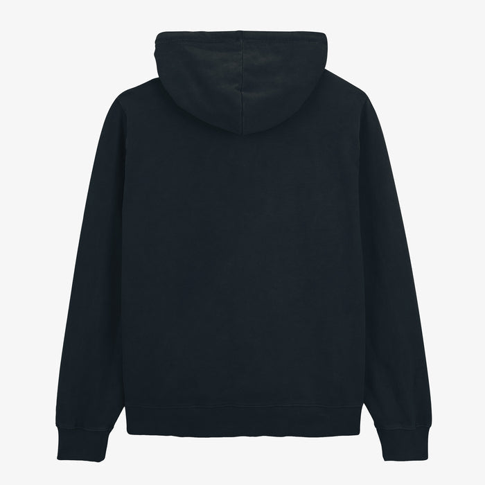 Sweat à capuche zippé teinture old en coton bleu marine