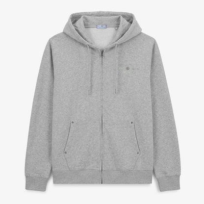 Sweat à capuche zippé teinture old en coton gris chiné