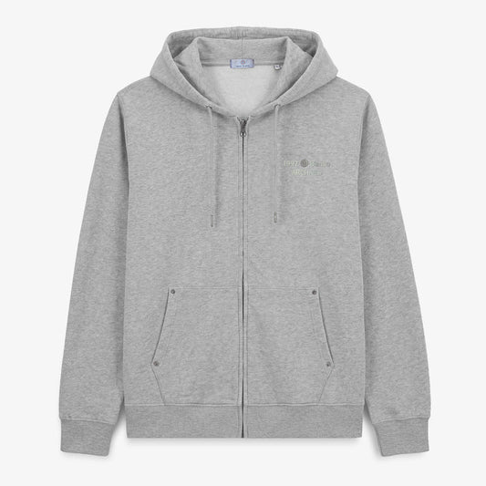 Sweat à capuche zippé teinture old en coton gris chiné