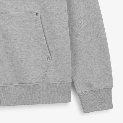 Sweat à capuche zippé teinture old en coton gris chiné