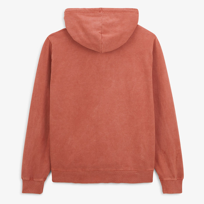 Sweat à Capuche Zippé Teinture Old en Coton Orange Rouille Homme SERGE BLANCO