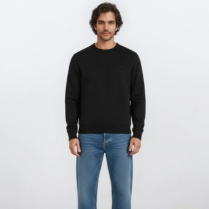 Sweat avec col rond noir uni en coton homme SERGE BLANCO