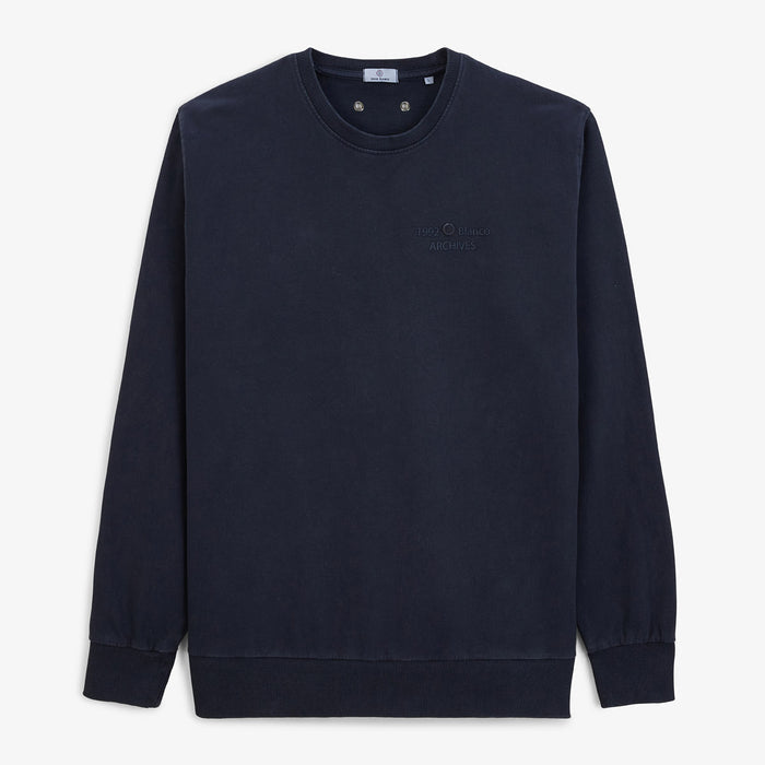 Sweat col rond Archives Teinture Old en Coton Bleu Marine Homme SERGE BLANCO