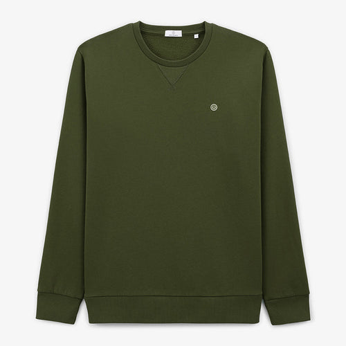 Sweat col rond uni vert army en coton homme SERGE BLANCO