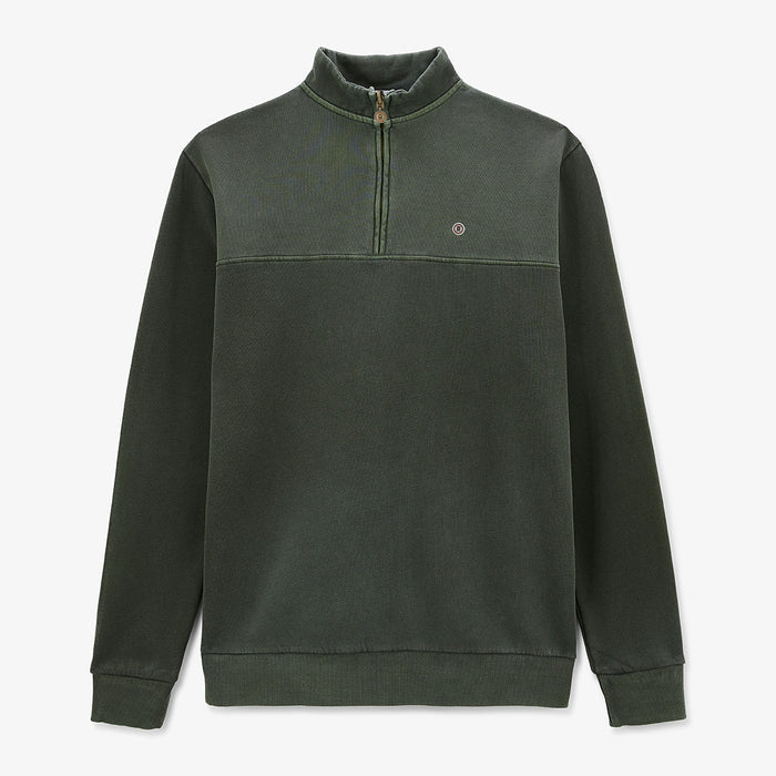 Sweat en coton avec col zippe vert anglais homme SERGE BLANCO