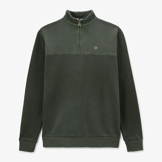 Sweat en coton avec col zippe vert anglais homme SERGE BLANCO