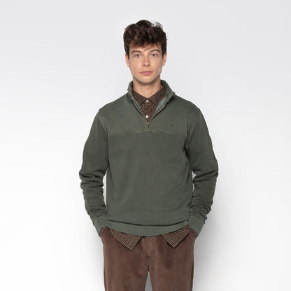Sweat en coton avec col zippe vert anglais homme SERGE BLANCO