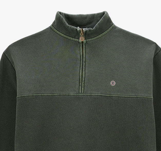 Sweat en coton avec col zippe vert anglais homme SERGE BLANCO