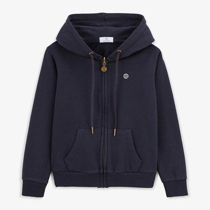 Sweat garçon à capuche en coton Sidney zippé bleu dark navy serge blanco 1