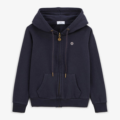 Sweat garçon à capuche en coton Sidney zippé bleu dark navy serge blanco 1