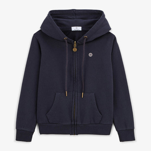 Sweat garçon à capuche en coton Sidney zippé bleu dark navy serge blanco 1