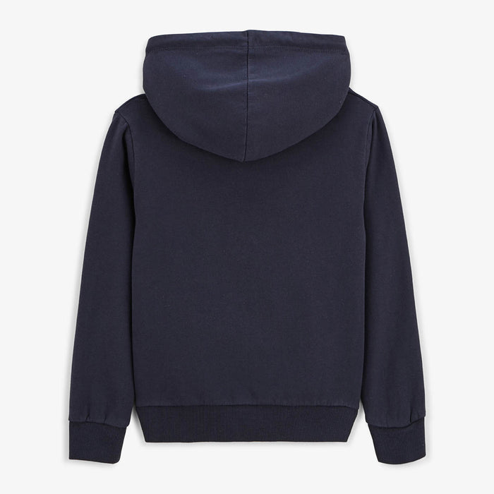 Sweat garçon à capuche en coton Sidney zippé bleu dark navy serge blanco 2