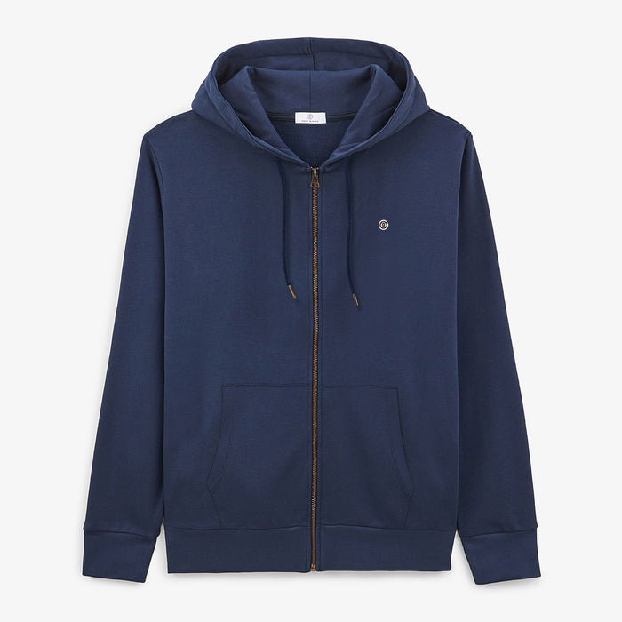 Sweat molleton à capuche en coton Sidney zippé bleu marine homme serge blanco