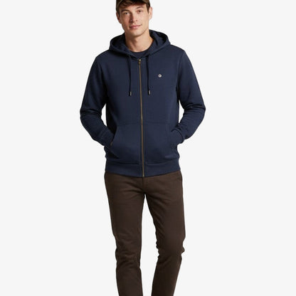 Sweat molleton à capuche en coton Sidney zippé bleu marine homme serge blanco