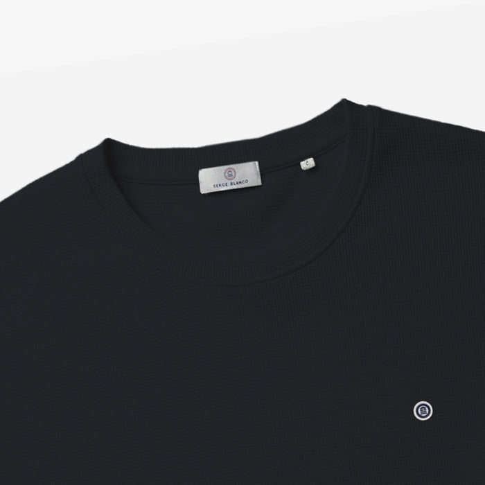 T-shirt Col Rond en Coton Gaufré Théo Bleui Foncé Homme SERGE BLANCO