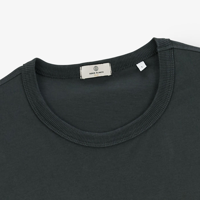 T-shirt Col Rond En Jersey De Coton Gris Carbone Imprimé Dos Homme SERGE BLANCO
