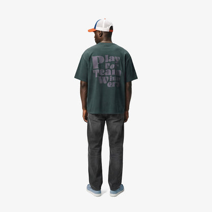 T-shirt col rond en jersey de coton gris carbone imprimé dos