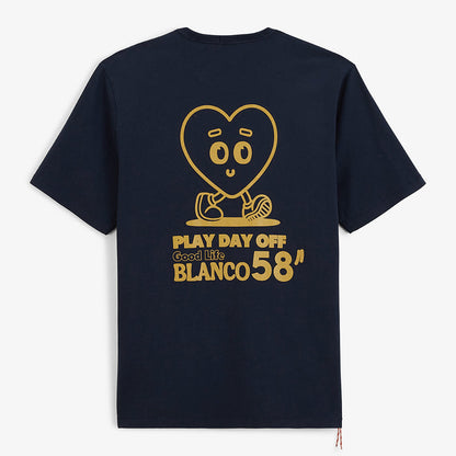 T-shirt Col Rond En Jersey de Coton Imprimé Dos Bleu Marine Homme SERGE BLANCO
