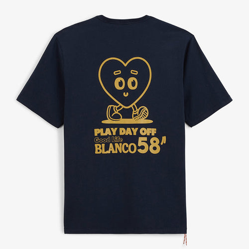 T-shirt Col Rond En Jersey de Coton Imprimé Dos Bleu Marine Homme SERGE BLANCO