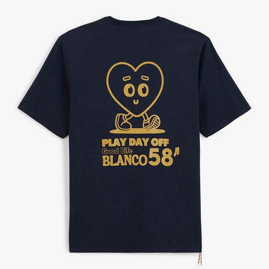 T-shirt Col Rond En Jersey de Coton Imprimé Dos Bleu Marine Homme SERGE BLANCO