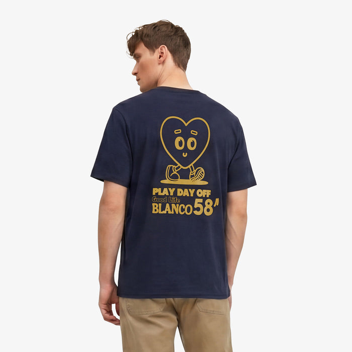 T-shirt col rond en jersey de coton imprimé dos bleu marine