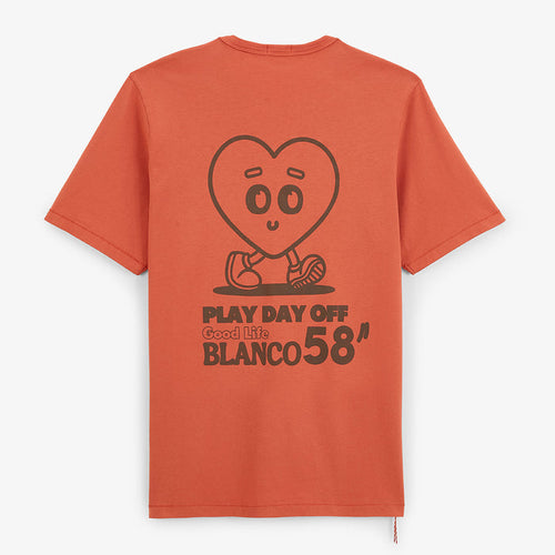 T-shirt Col Rond En Jersey de Coton Imprimé Dos Orange Rouille Homme SERGE BLANCO
