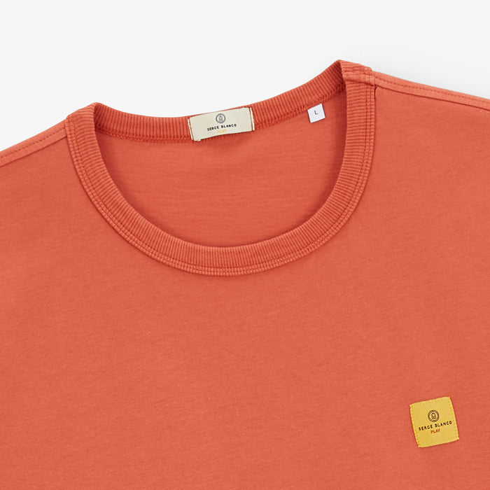 T-shirt Col Rond En Jersey de Coton Imprimé Dos Orange Rouille Homme SERGE BLANCO