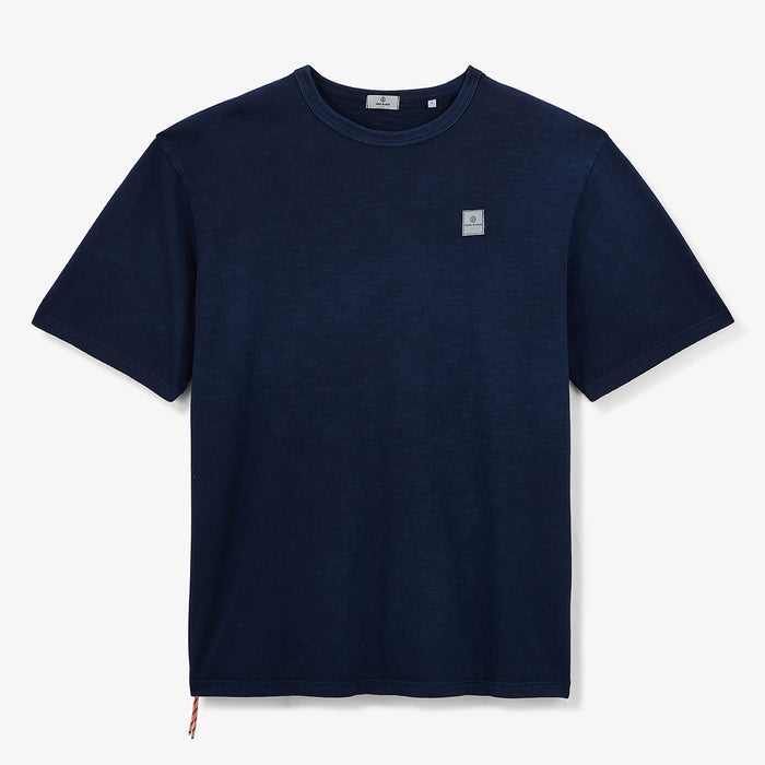 T-shirt col rond en jersey de coton slub pigment dye bleu marine HOMME SERGE BLANCO