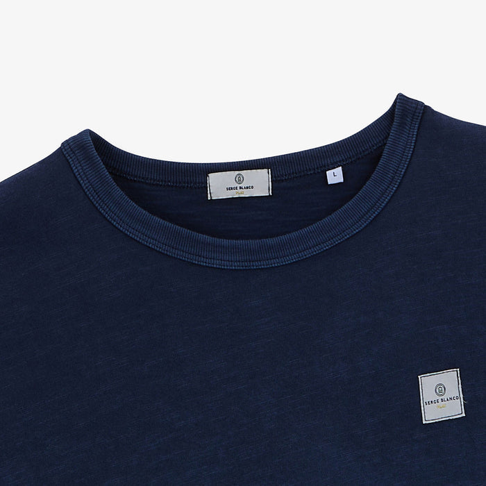 T-shirt col rond en jersey de coton slub pigment dye bleu marine HOMME SERGE BLANCO