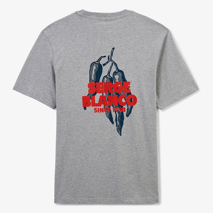 T-shirt col rond imprime dos piments en coton gris chine HOMME SERGE BLANCO