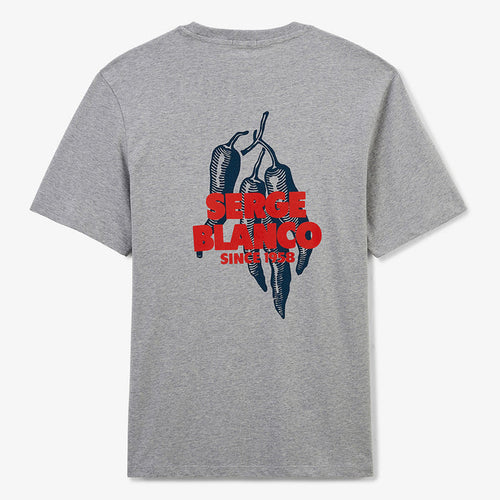 T-shirt col rond imprime dos piments en coton gris chine HOMME SERGE BLANCO