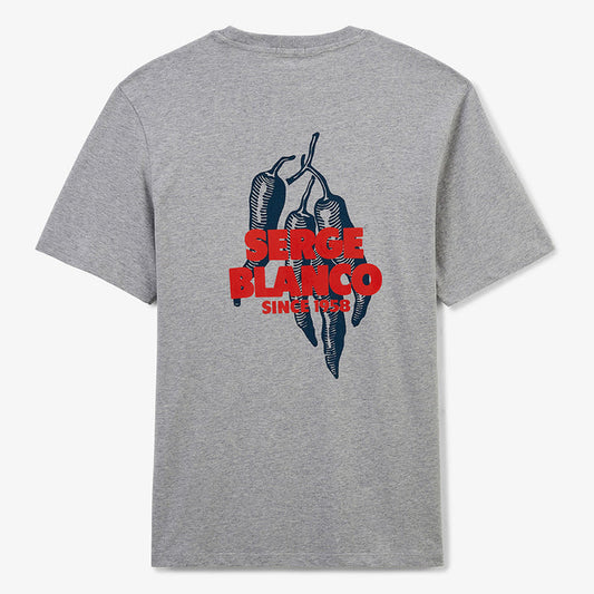 T-shirt col rond imprime dos piments en coton gris chine HOMME SERGE BLANCO