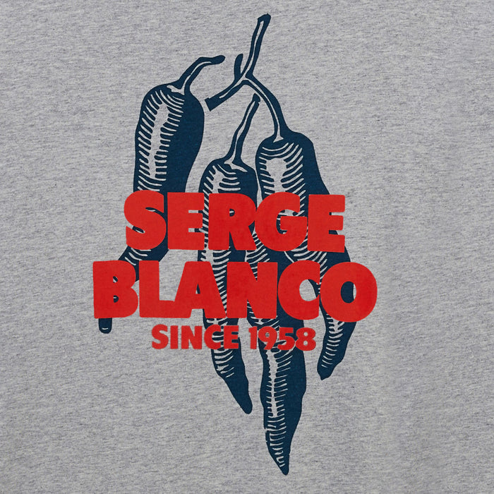 T-shirt col rond imprime dos piments en coton gris chine HOMME SERGE BLANCO