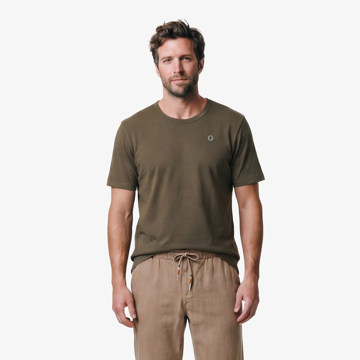T-shirt col rond Théo en coton marron argile