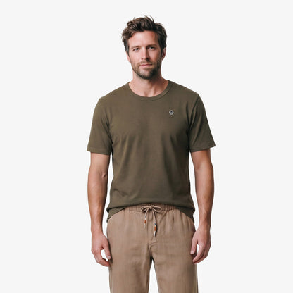 T-shirt col rond Théo en coton marron argile