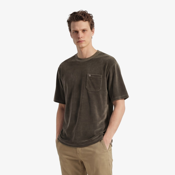 T-shirt col rond Thor en tissu éponge marron argile