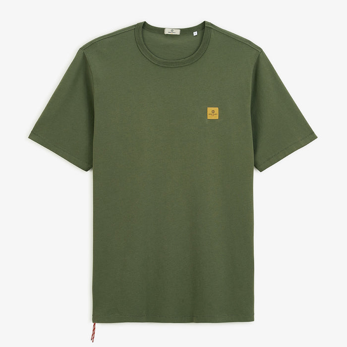 T-shirt col rond vert militaire en coton imprimé dos pieuvre