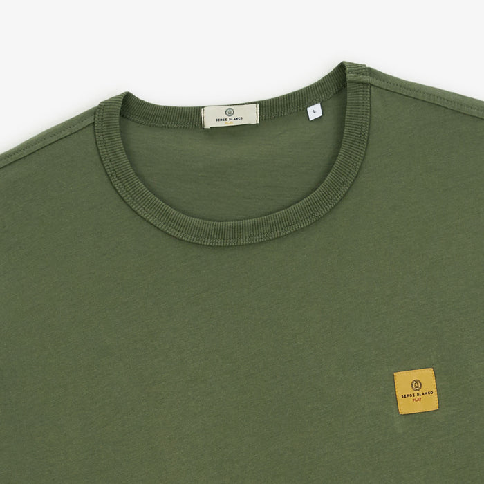 T- shirt Col Rond Vert Army en Coton Imprime Dos Pieuvre Homme SERGE BLANCO