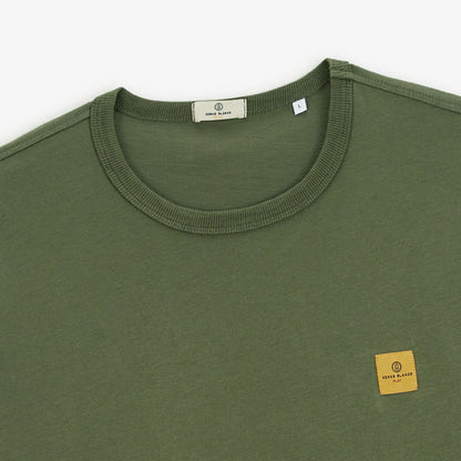 T- shirt Col Rond Vert Army en Coton Imprime Dos Pieuvre Homme SERGE BLANCO
