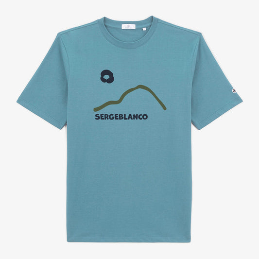 T-shirt manches courtes en coton printe bleu glacier homme SERGE BLANCO