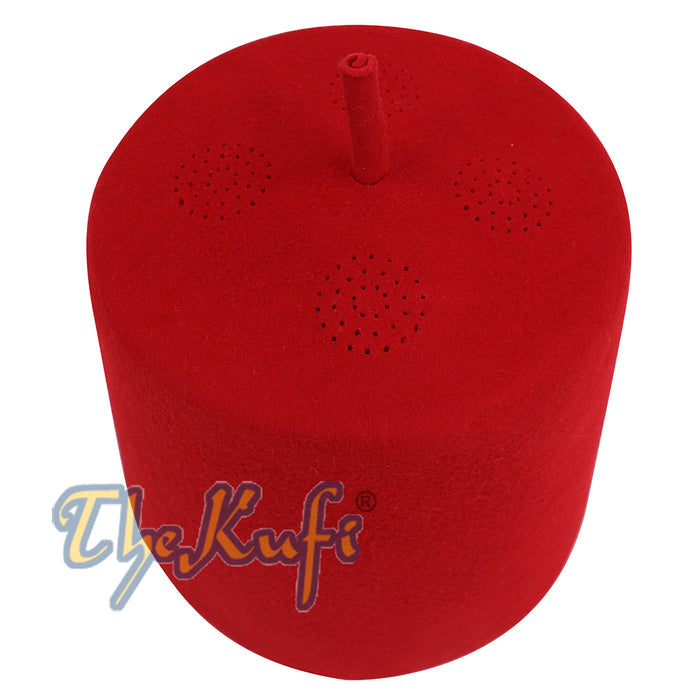 Tall Red Fez Tradition Felt Perforated Tarboosh with Stem